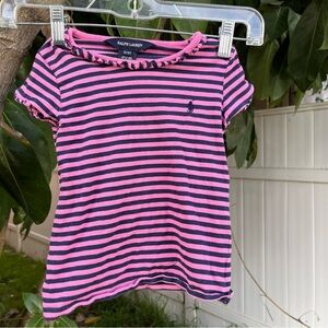 Ralph Lauren Girls Striped Shirt Short Sleeve Crew Neck with a Small Logo .